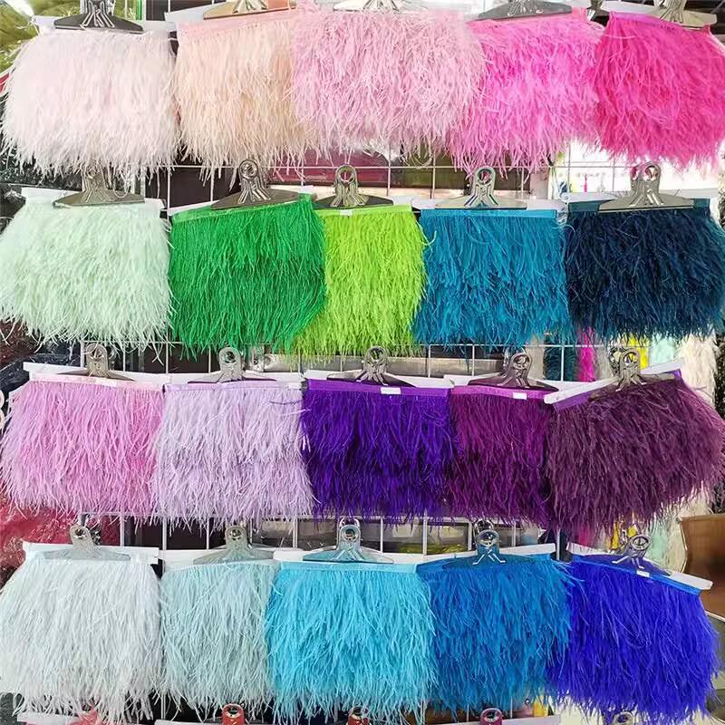10 Meters 1 ply thick 4-6 Inches Wide Ostrich Feather Fringe,  77 Different Colors, Custom Colors