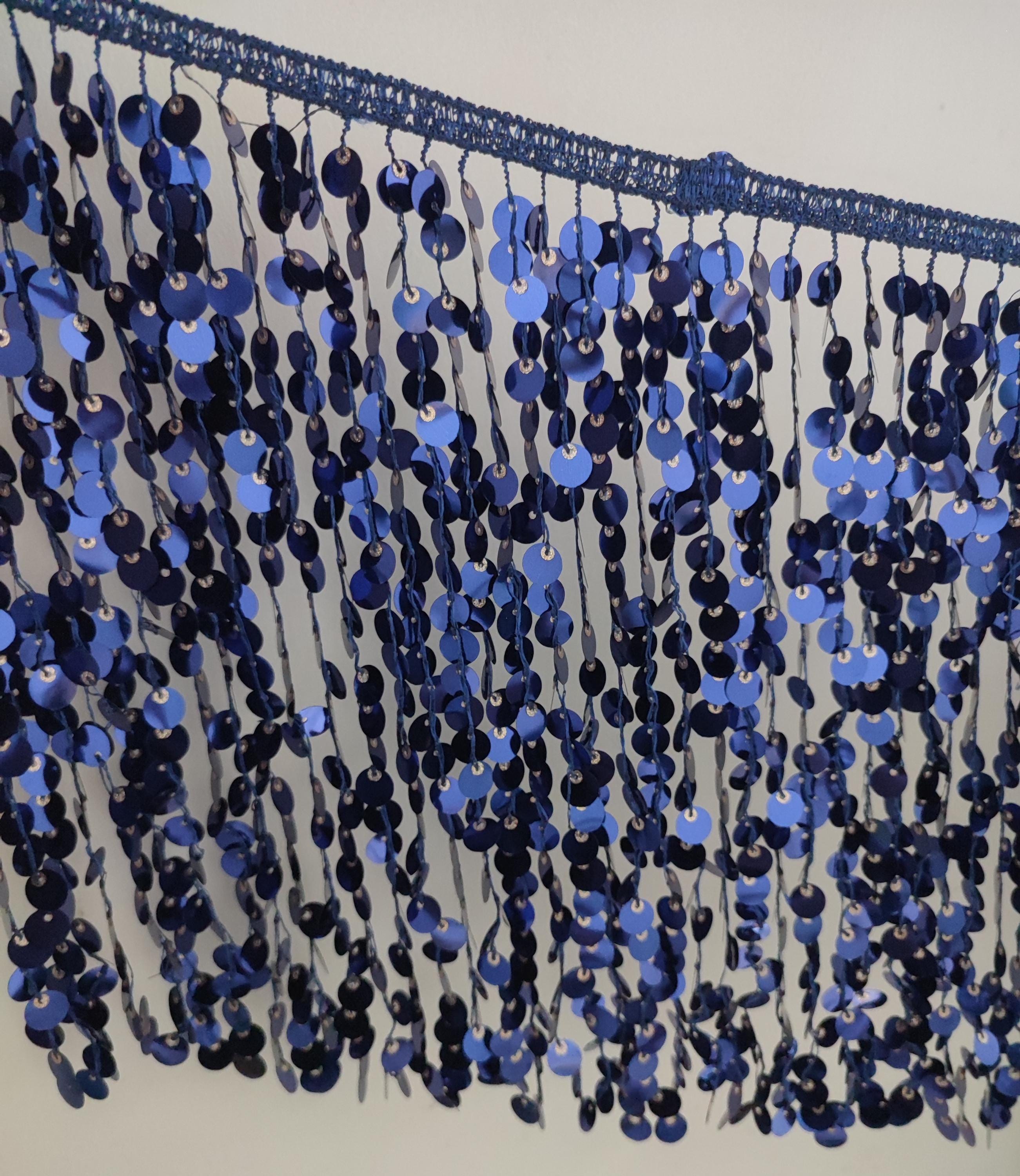 Frange à paillettes de 23 cm : argent, or, prune, bleu, noir, rouge - 4,5 m