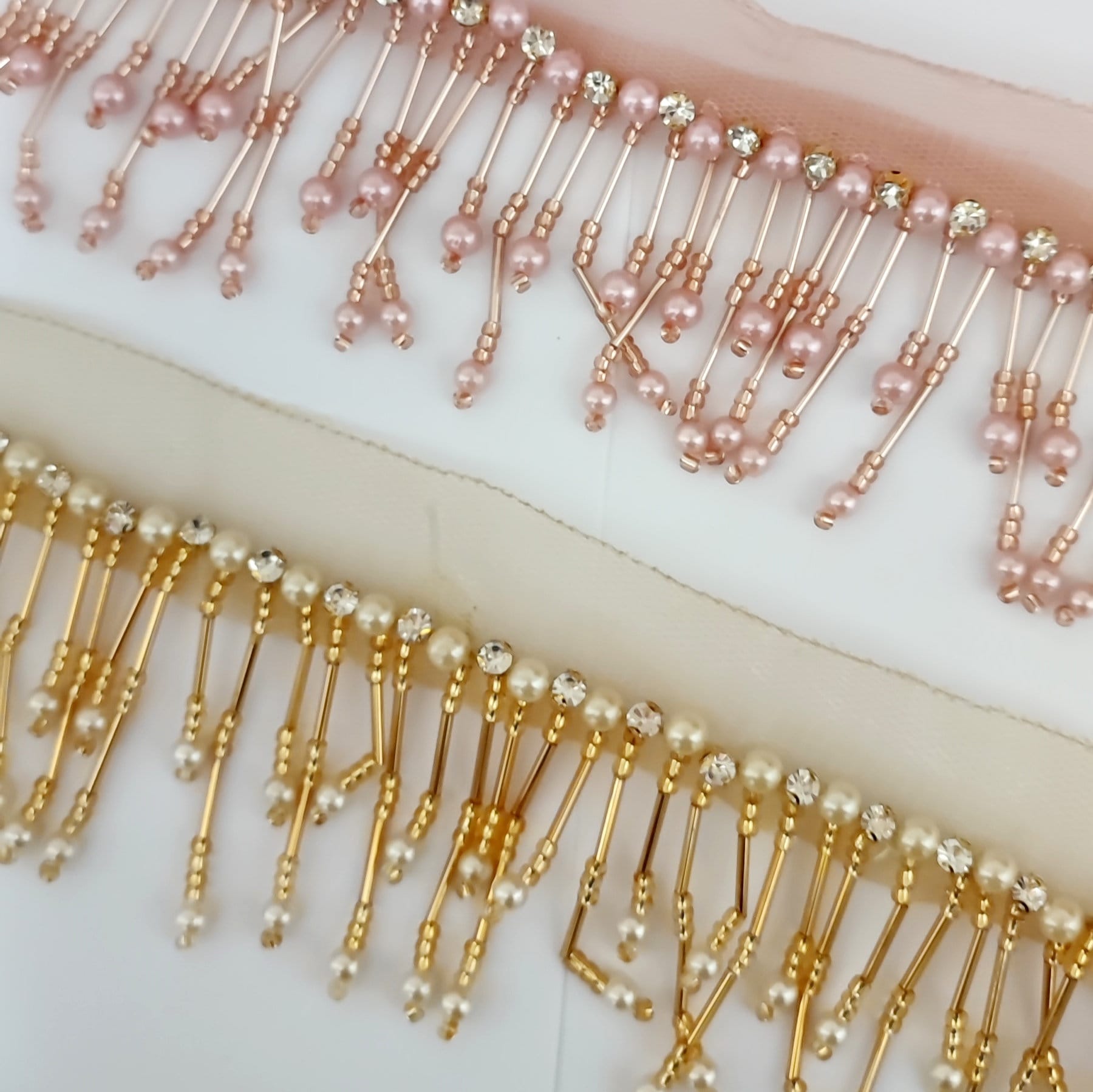 Frange perlée en strass : or, rose, blanc et plus encore (90 cm de long)