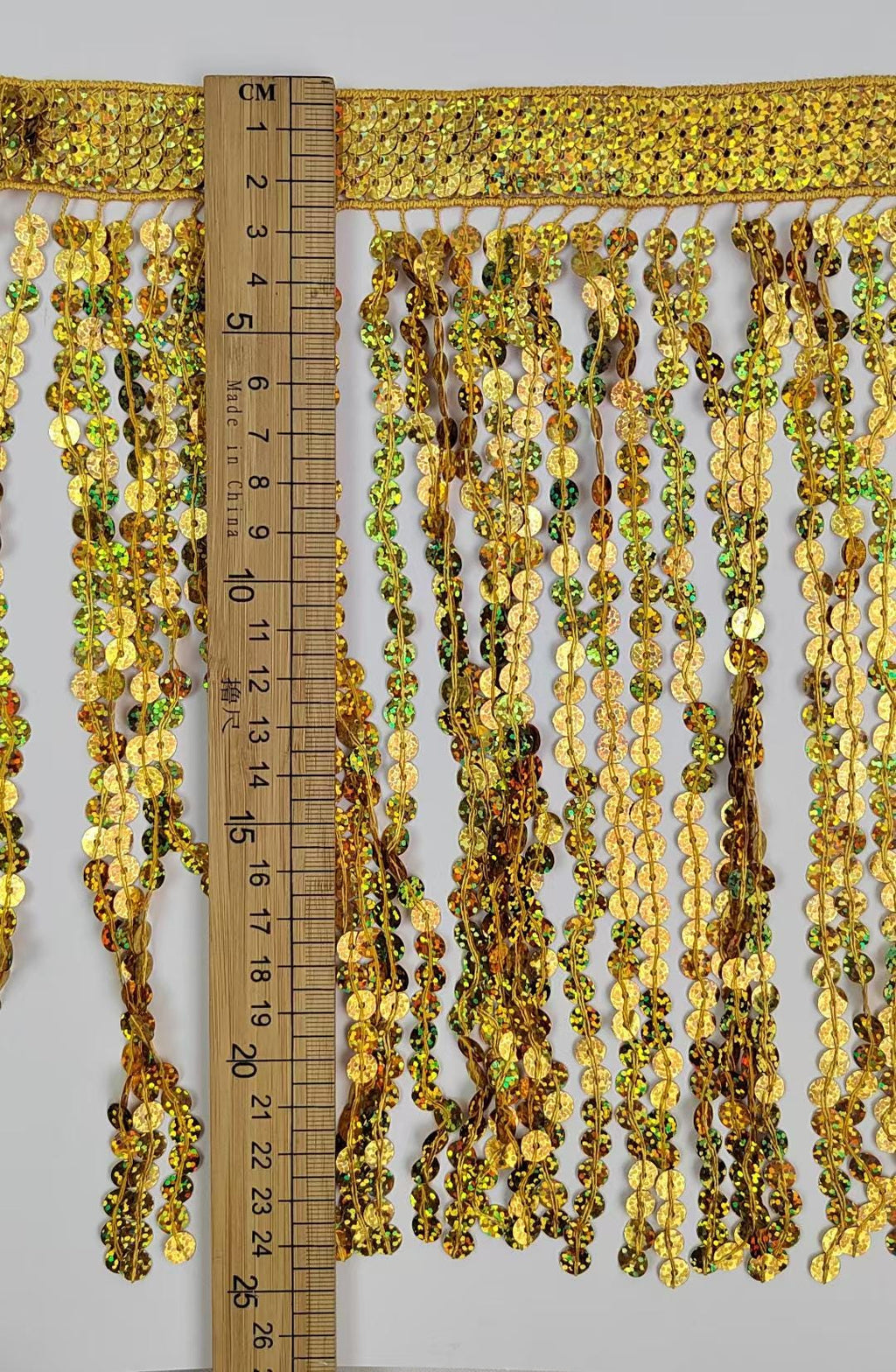 Bordure à franges pailletées : 24 cm de large, couleurs personnalisées disponibles (9 m)