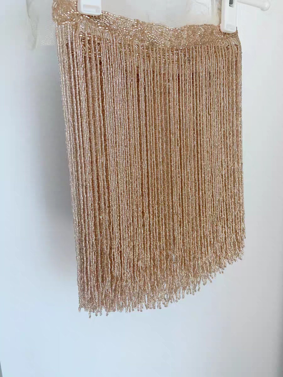 Handmade 180cm long 10 inch wide 2 cut Seed Beads Beaded Fringe, lampshade wedding dress costume DIY fringe trim tassle, Rose Gold