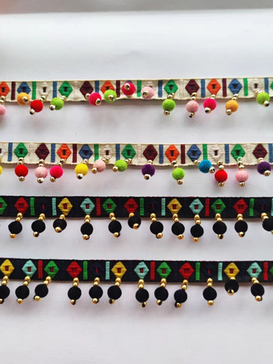 Handgemaakte fluwelen lantaarnfranje van 90 cm lang en 3 cm breed, kralenfranje voor lampenkap, knutselfranje voor kinderen.