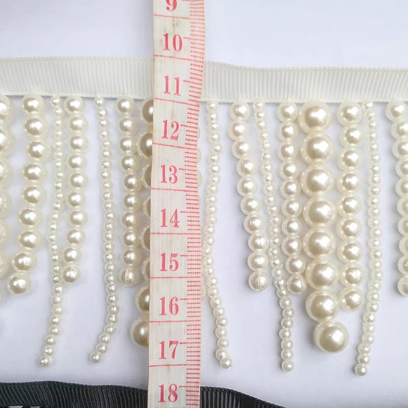 Frange à cocktail faite main en perles de 90 cm de long et 8 cm de large
