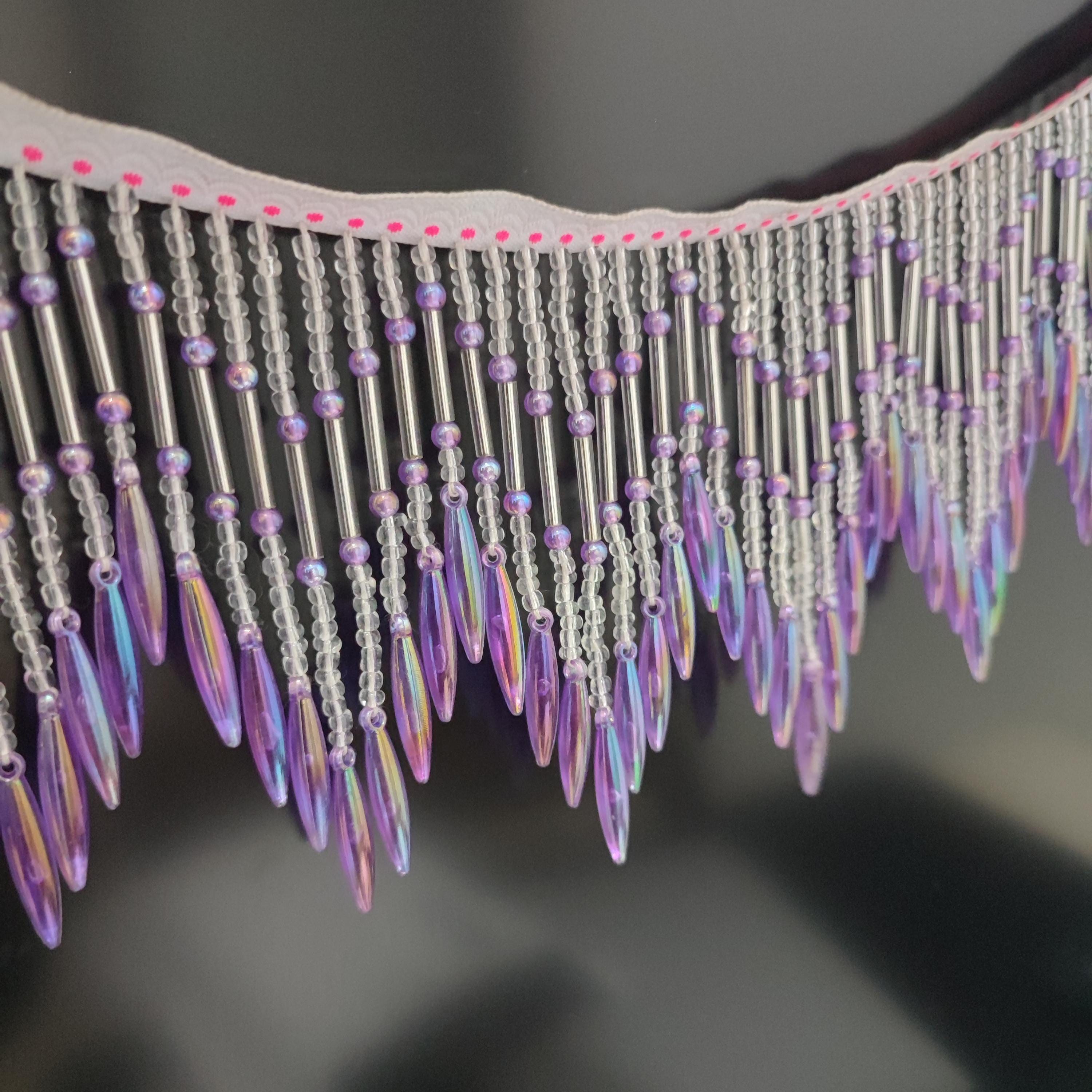 1 meter Long 4-inch Wide Handmade Purple Beaded Chevron Fringe, Lampshade Trim, DIY Decorative Ornaments