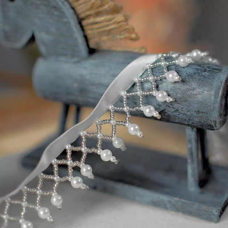 Franges perlées faites main (90 cm de long, 3,5 cm de large) pour robes de mariée, vêtements de danse et costumes. Fournitures de couture DIY.