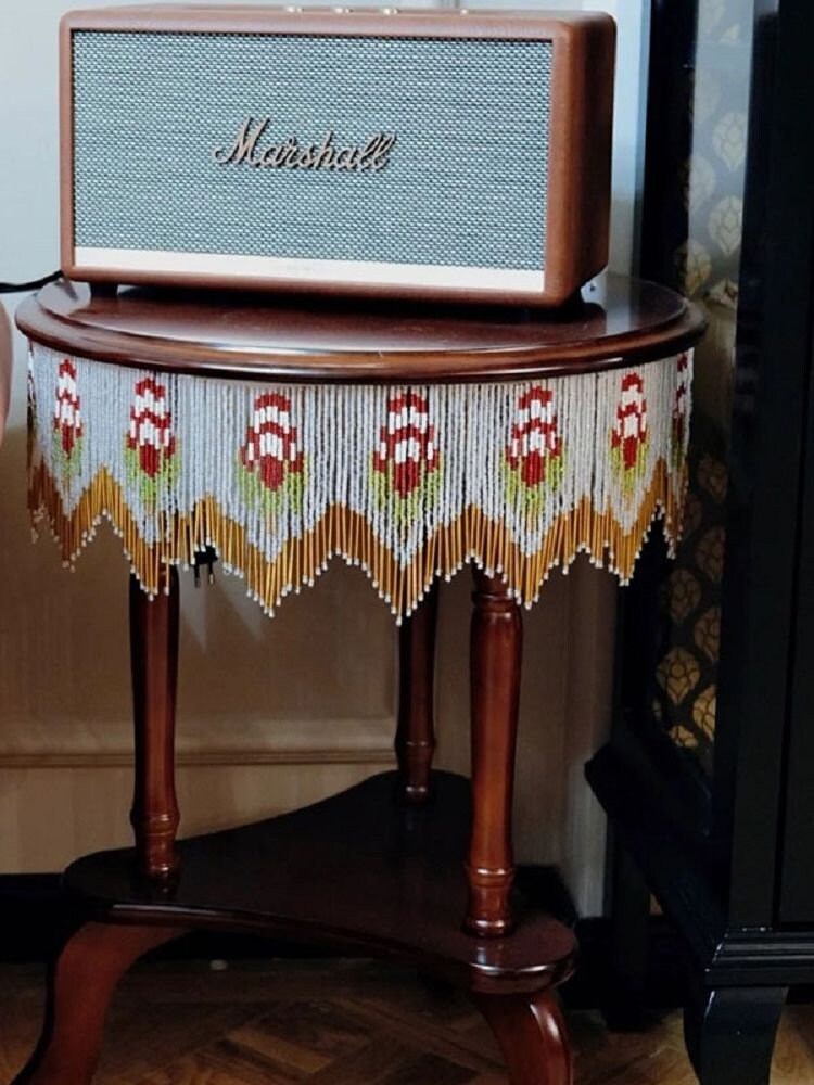 Handmade 74cm Long 15cm Wide Rose Pattern Flora Beaded Fringe, Curtain Table Runner Fringe, Lampshade Fringe, DIY Craft Rose Bead Fringe