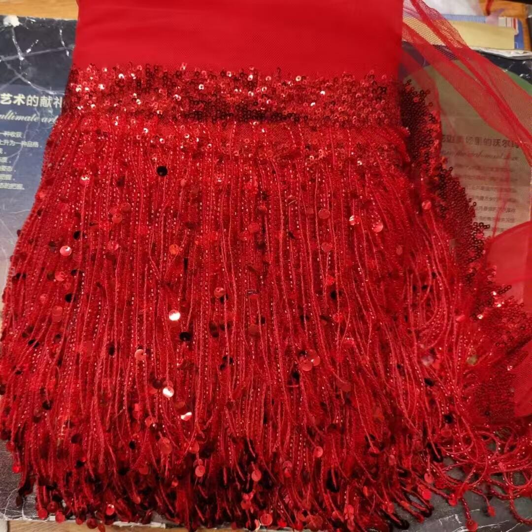 Sequins Beads Fringe: 6-inch Wide Dress Costume Trim (10 Yards)
