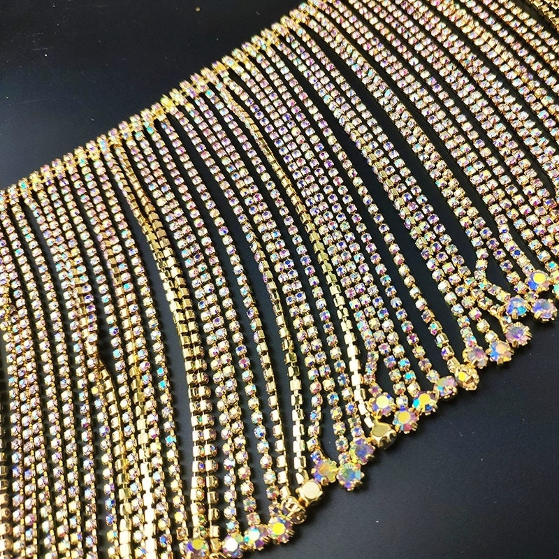 Franges en strass brillantes de 20 cm de long et 14 cm de large, pour vêtements de danse, robes de mariée, costumes et fournitures de couture DIY, or et argent.