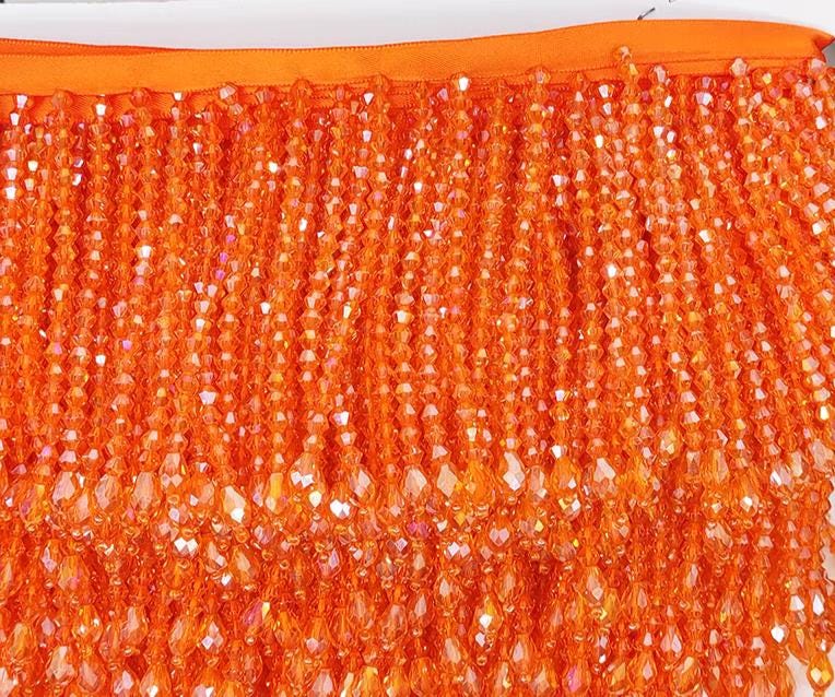Frange de perles de cristal de 10 cm de large, rose, rouge, rose vif, bleu, vert, noir, orange, lilas, violet, transparent, doré, jaune.