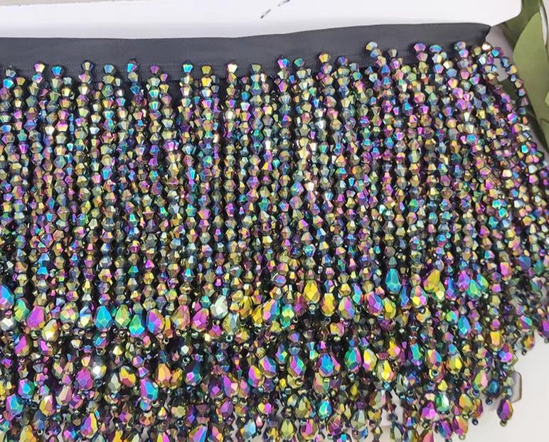 Groothandel 10 yards (ca. 9,3 meter) 4 inch (ca. 10 cm) brede kralenfranje van kristallen kralen, franje van kristallen kralen op maat, alle soorten kleuren op maat