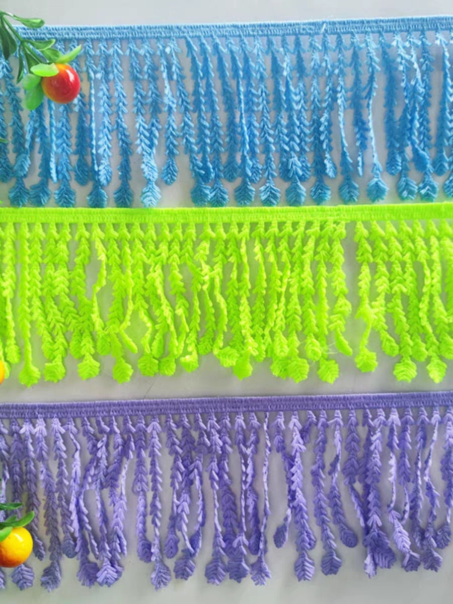 5 yards 9cm Wide Cotton leaf Fringe, blue, green, violet, dress fringe lace fringe DIY sewing supplies