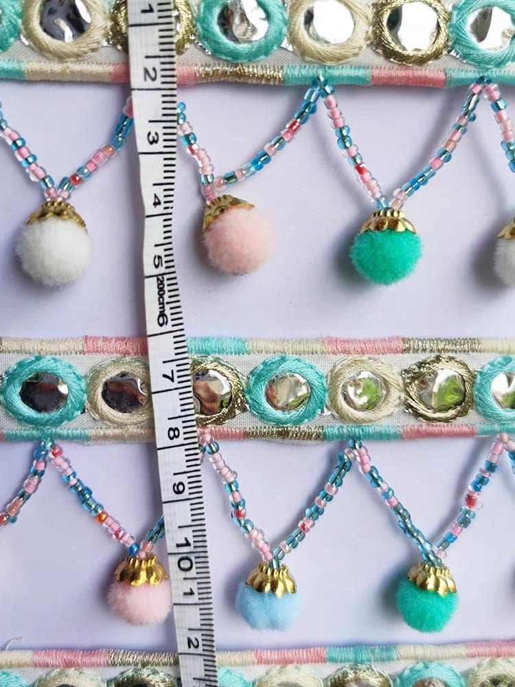 Franges à pompons et perles faites main (91 cm de long, 5 cm de large), abat-jour, robe à franges, à coudre soi-même.