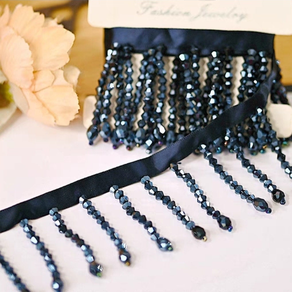 Kristallen kralen franje voor lampenkap: handgemaakte koningsblauwe afwerking