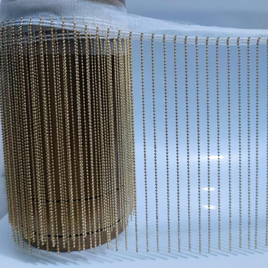 Frange en chaîne de perles de cuivre de 1 m de long et 15 cm de large, frange en chaîne de perles argentée, dorée ou canon de fusil de 15 cm de large pour abat-jour