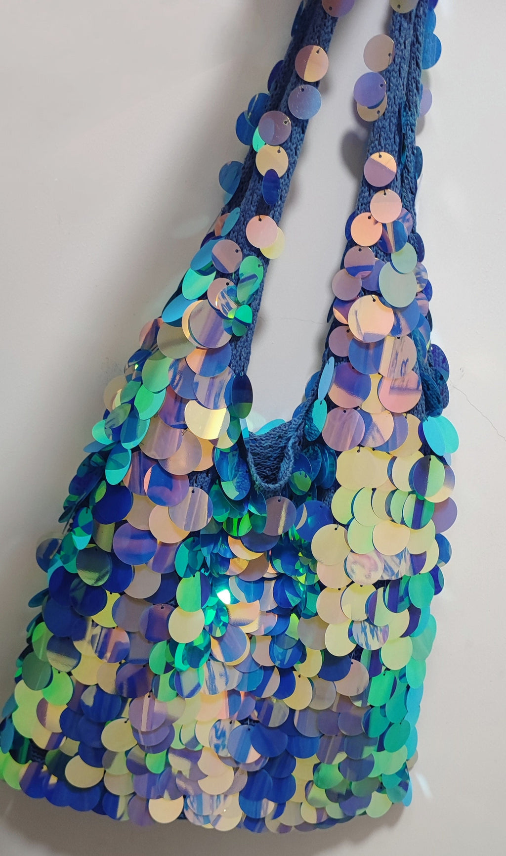 Handgestikte schoudertas met pailletten, glinsterende tote bag voor dames, cadeau voor de lente, modetas van Spring24, Ocean Moonlight