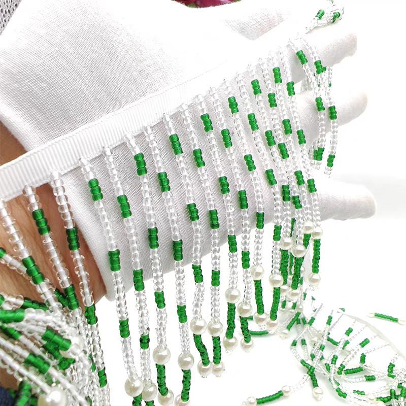 Pompon à franges en perles de verre de 11 cm de large, perles argentées, roses, rouges, noires, bleues et vertes, pour abat-jour, robe ou costume.