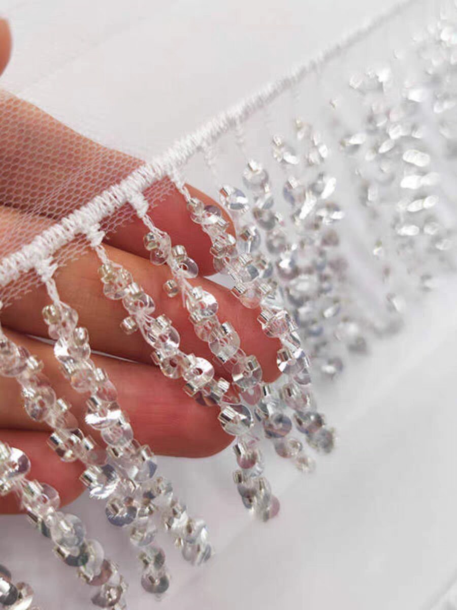 Handmade Sequin Beaded Fringe: Wedding Dress, Lampshade Trim (90cm)