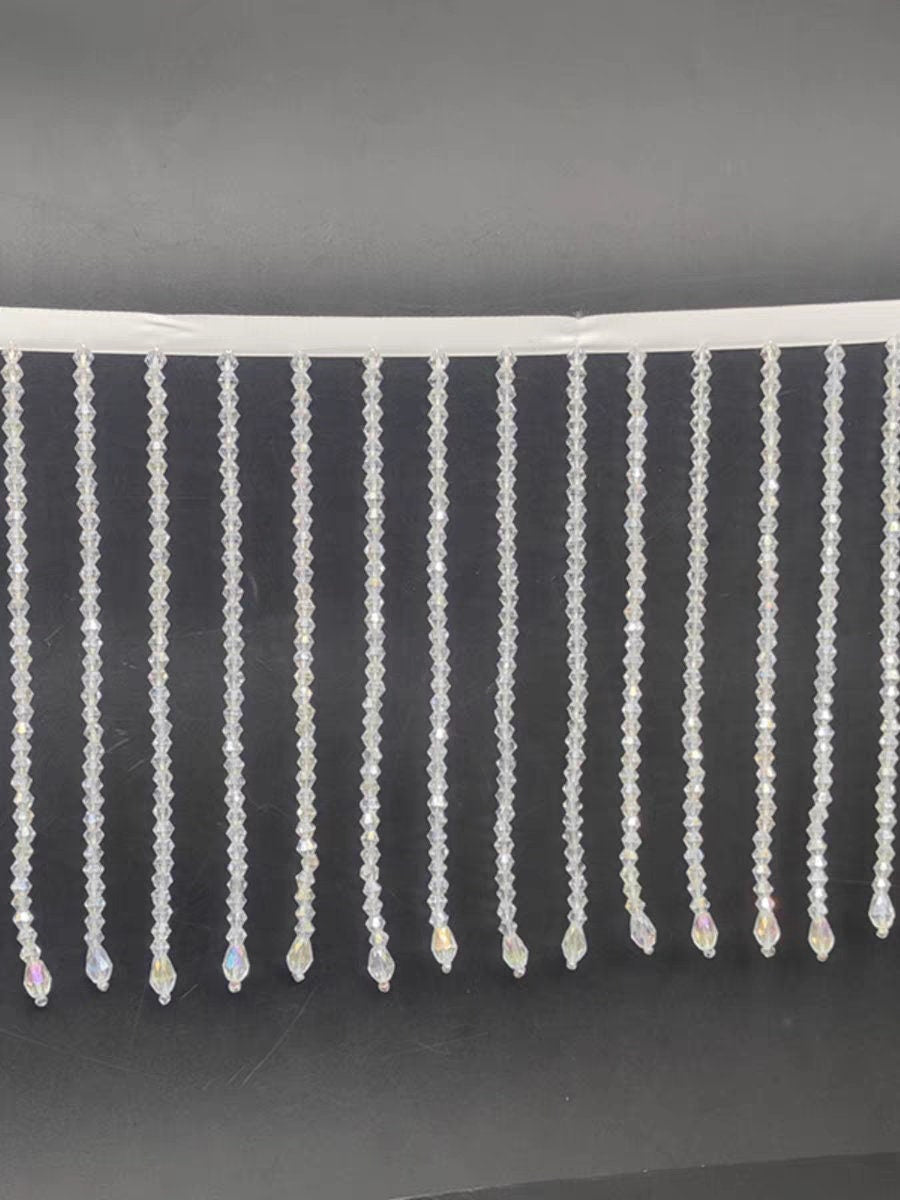 Frange en perles de cristal faites à la main : garniture transparente pour robe de mariée (15 cm/6 pouces)