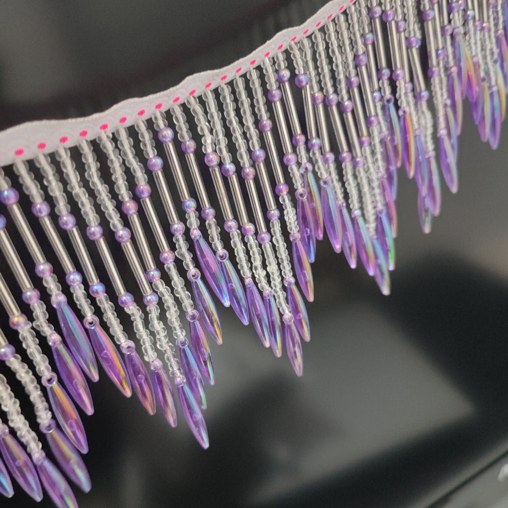 1 meter Long 4-inch Wide Handmade Purple Beaded Chevron Fringe, Lampshade Trim, DIY Decorative Ornaments