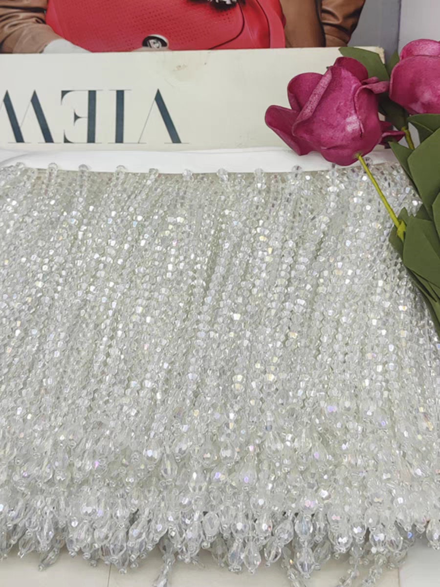 Frange en perles de cristal faites à la main : garniture transparente pour robe de mariée (15 cm/6 pouces)