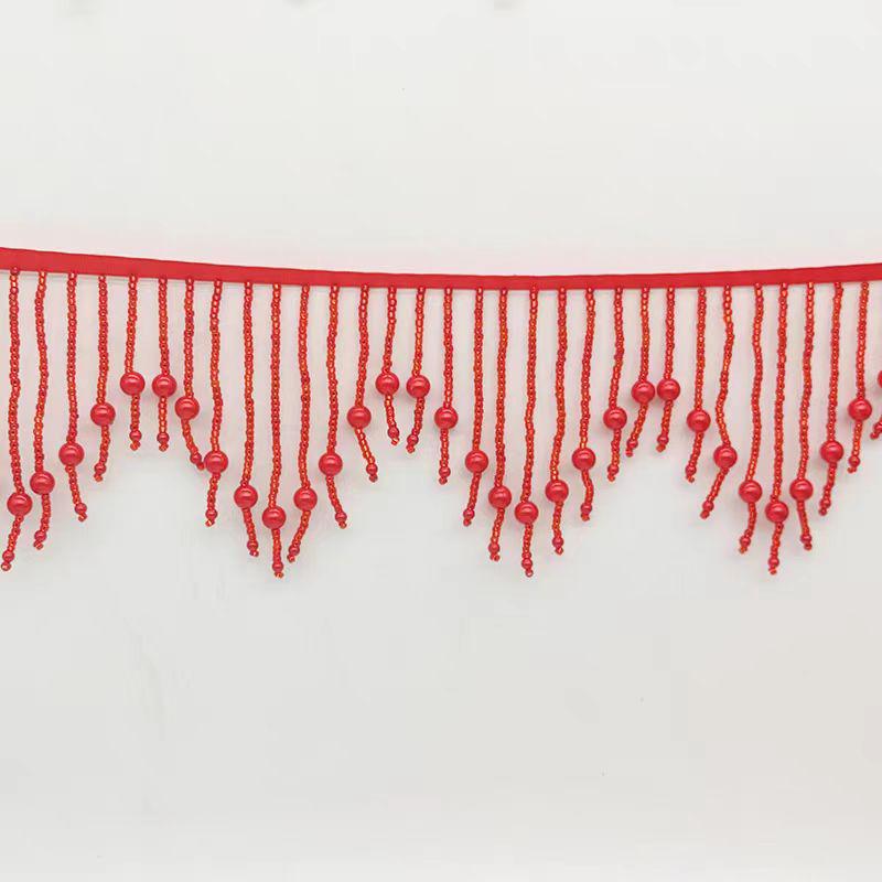 Frange perlée faite à la main : blanche, dorée, rouge, noire, rose – 90 cm de long