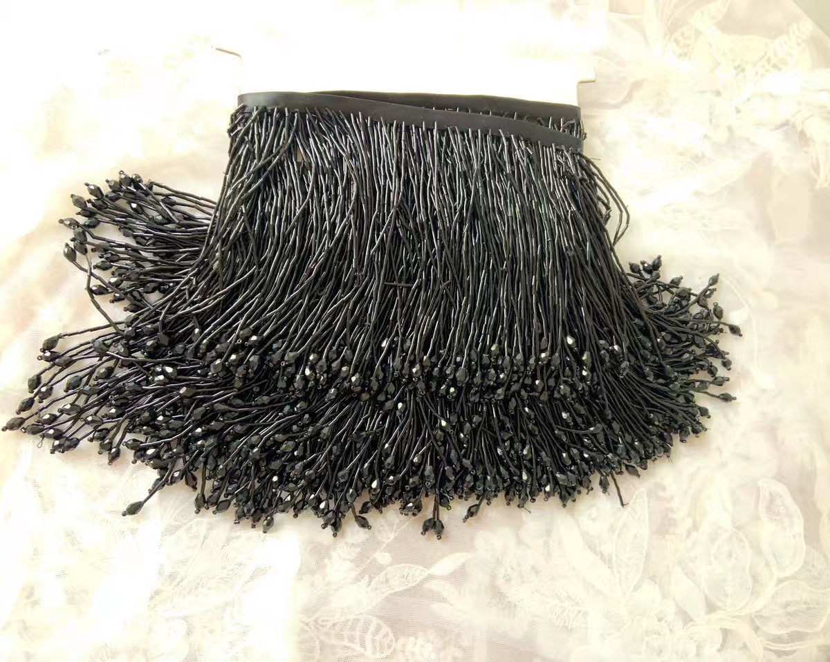 6inch Bugle Beads Crystal Beads Beaded Fringe,Lampshade Fringe,Dancewear Tassle Fringe, Dress Fringe,DIY Sparkle Beaded Fringe, Custom Color