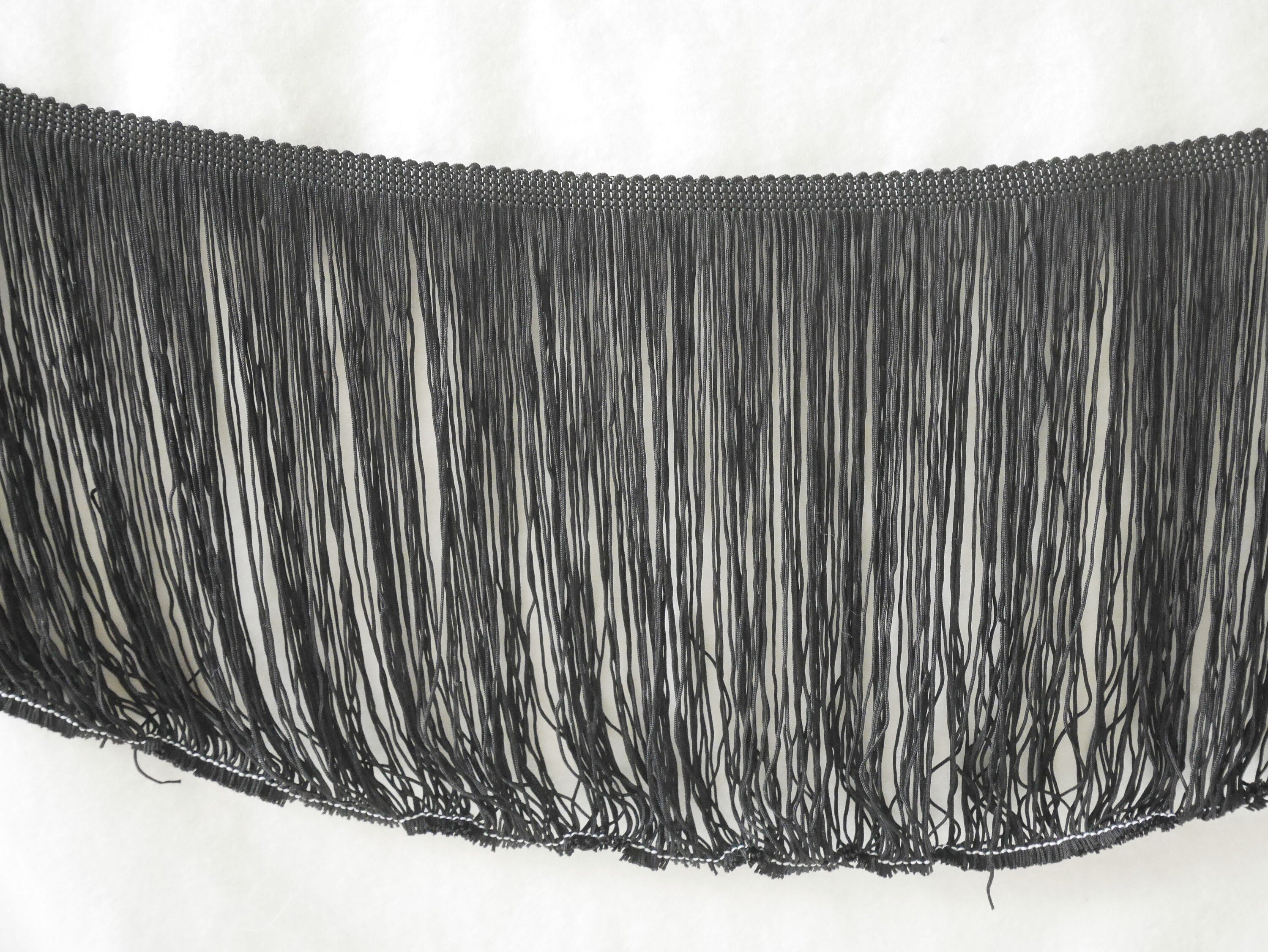 Frange en chaînette de nylon de 20 cm : noir, blanc, bleu, orange, menthe (10 mètres)