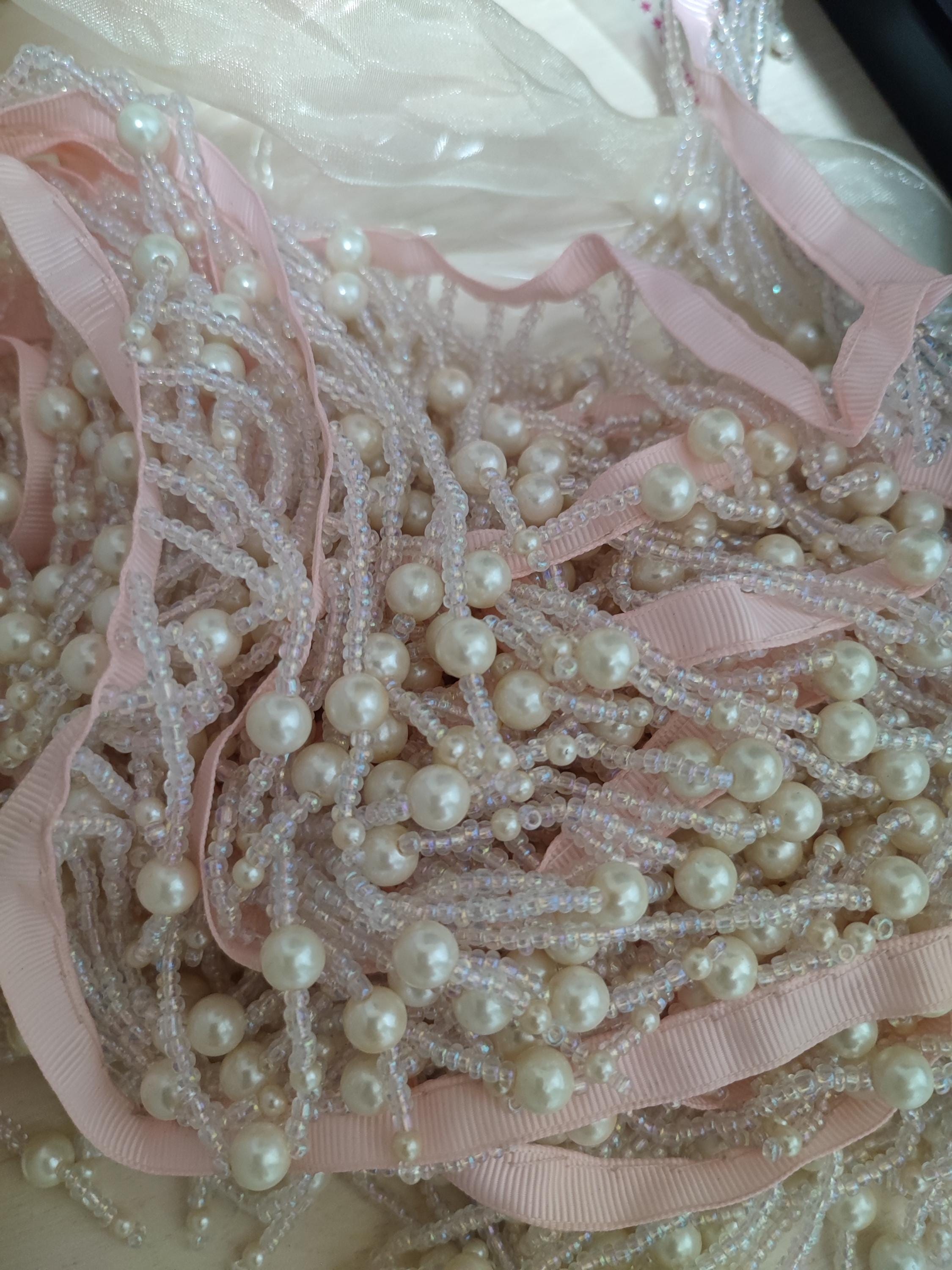 Frange perlée faite à la main : blanche, dorée, rouge, noire, rose – 90 cm de long