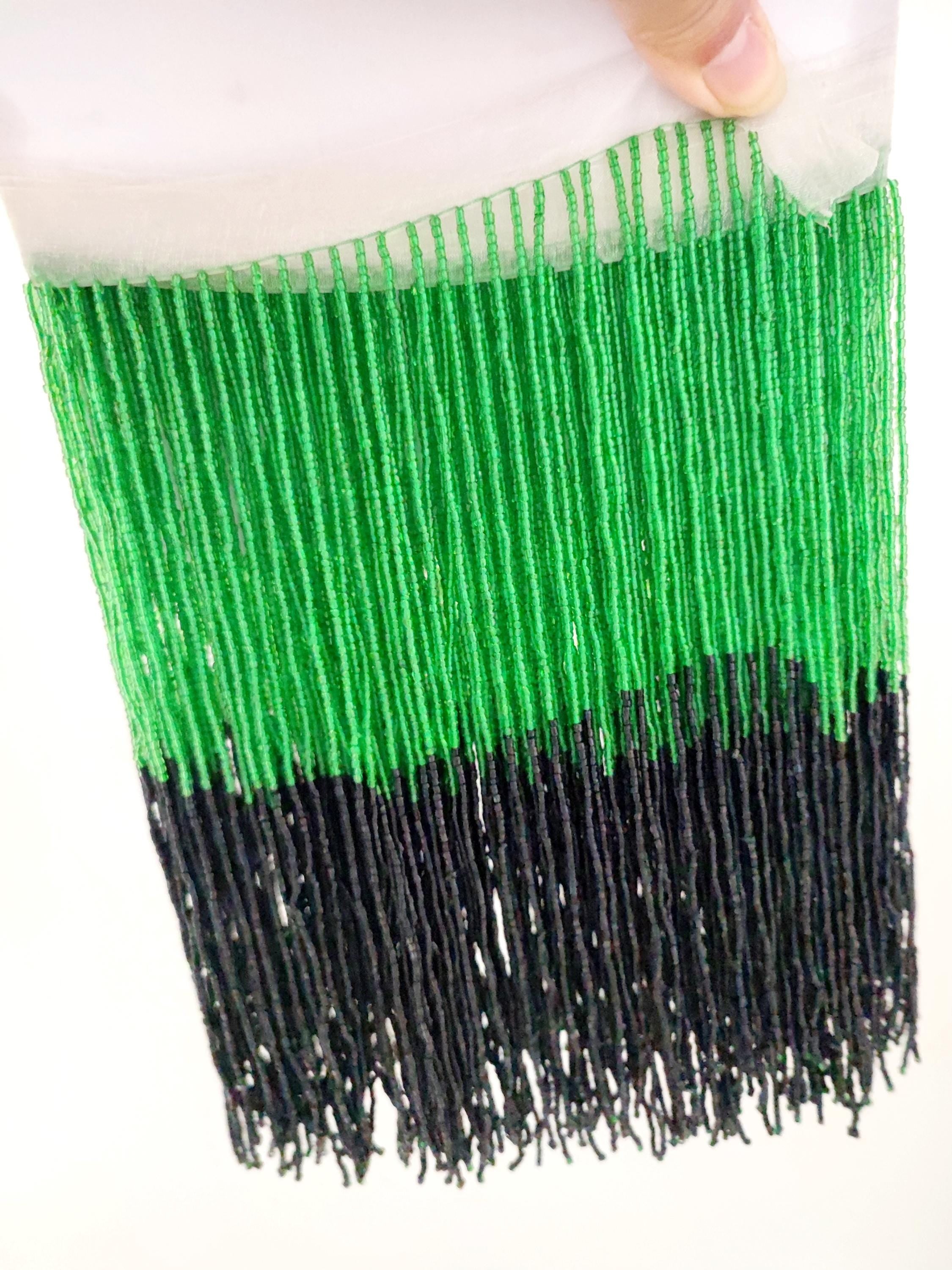 90cm Long 9 inch Wide Glass Beads Beaded 2-tone Beaded Fringe, IrisClearRed,SilverNavyBlue, ClearHotpink, SilverGreen,GreenBlack Bead Fringe