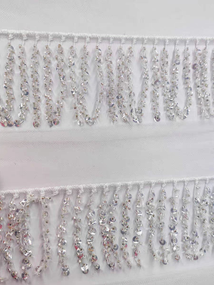 Handmade Sequin Beaded Fringe: Wedding Dress, Lampshade Trim (90cm)