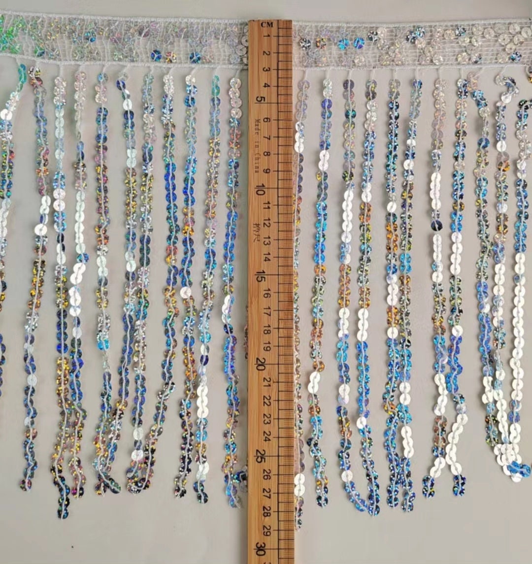 Glitterende paillettenfranje, wasbaar, 30 cm, 9,3 meter
