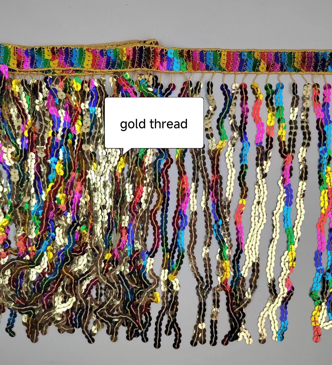 10 yards 12 inch wide Thick braided band Rainbow Sequins Fringe, Different colors in