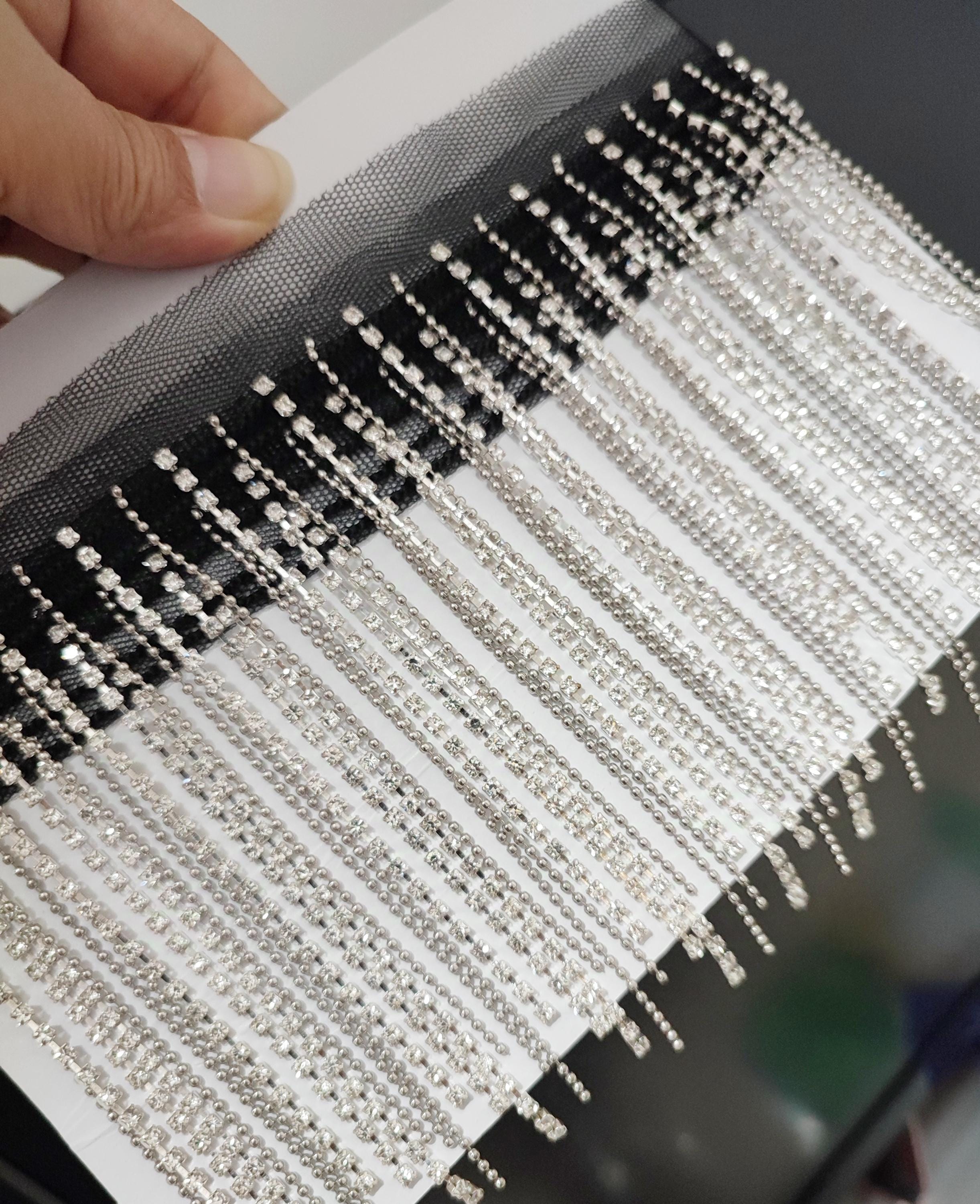 Glitterende strass kettingfranje: Haute Couture jurkkwastjes (9 cm breed)