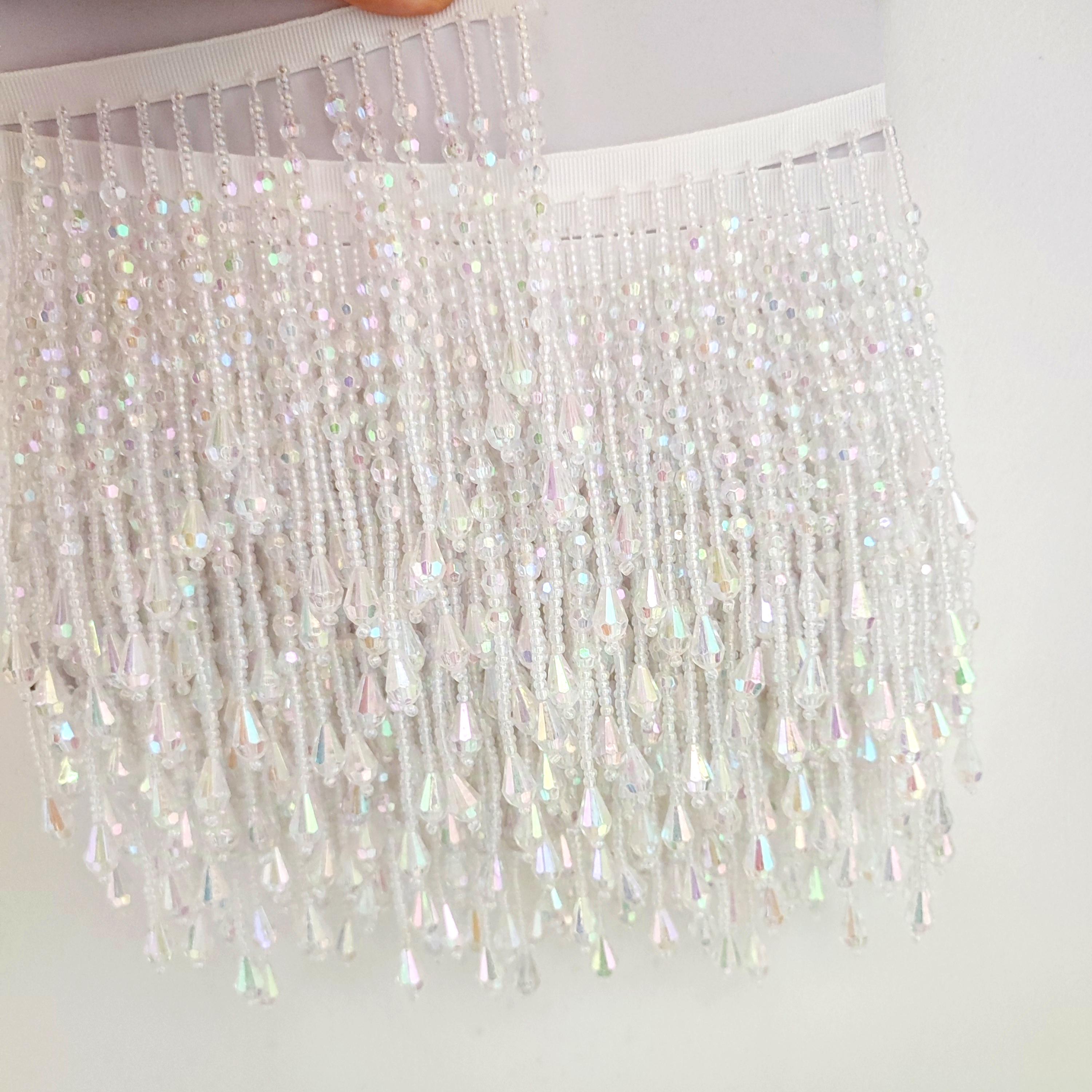 Frange perlée transparente Iris AB, frange perlée dorée : garniture pour cocktails et abat-jour (5 yards)