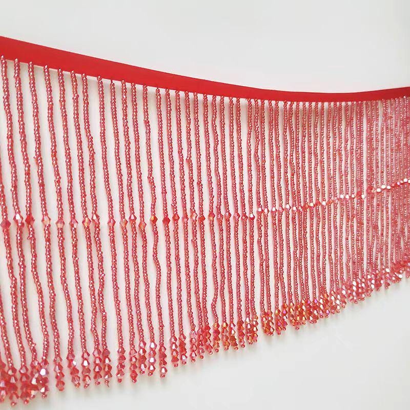 Frange en cristal et perles de rocaille : garniture perlée de 15 cm, 30 couleurs