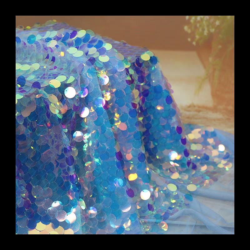 Sparkle Sequins Fabric: 18mm Embroidered Iris Blue (1mx125cm)