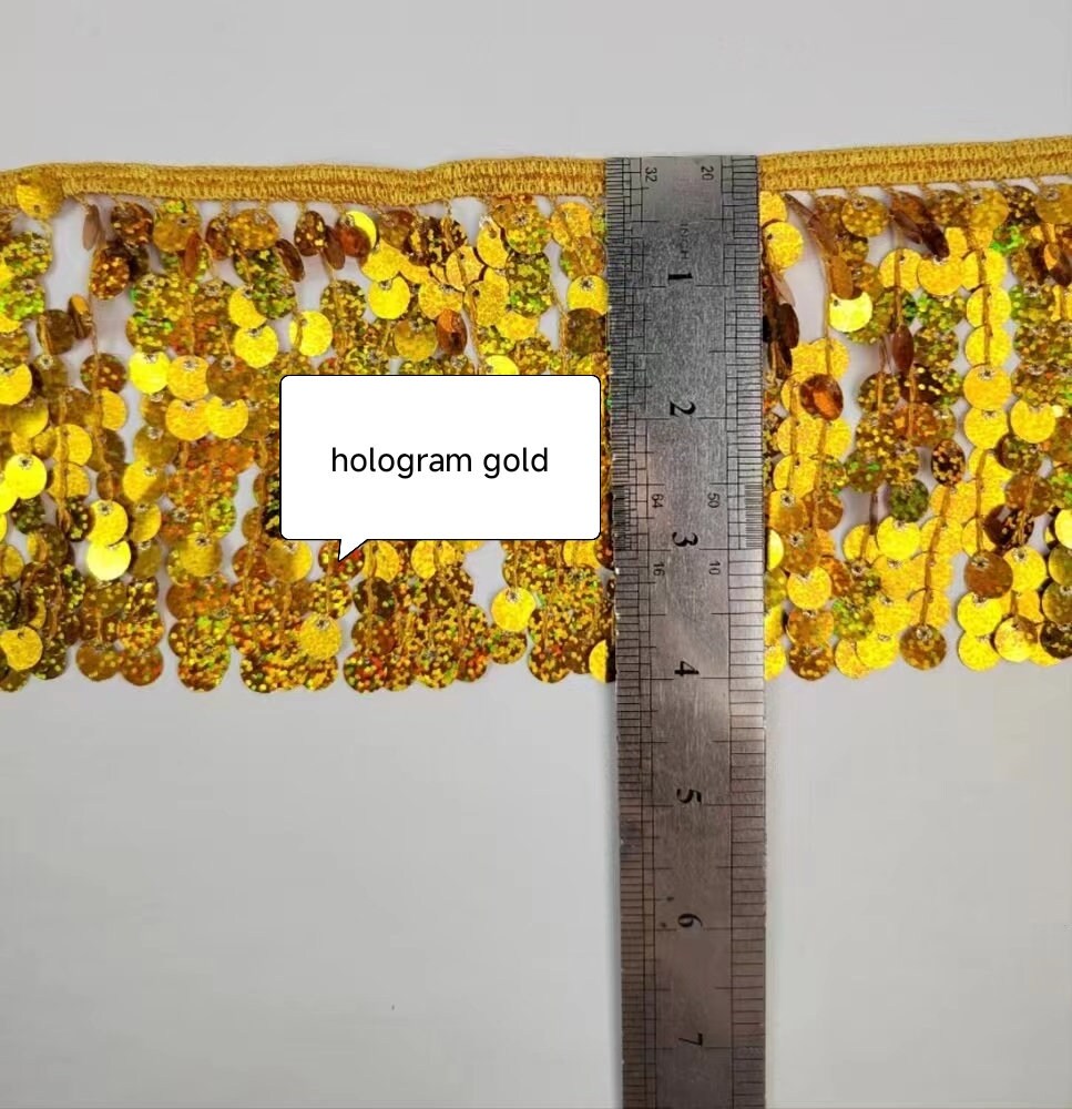 15 yards de franges à paillettes scintillantes de 10 cm de large et 10 cm d'épaisseur (9 mm + 3 mm), 6 couleurs différentes.