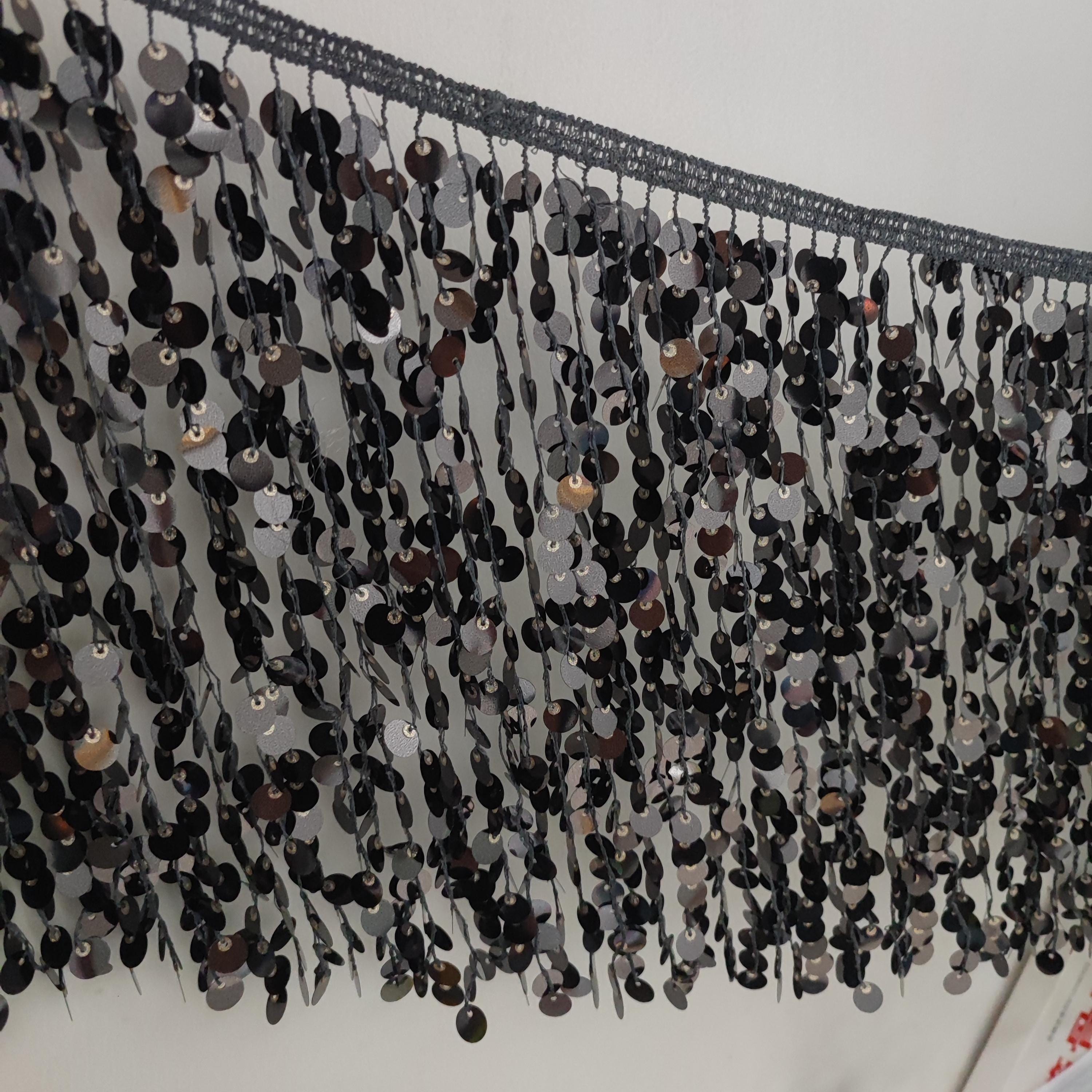 Frange à paillettes de 23 cm : argent, or, prune, bleu, noir, rouge - 4,5 m