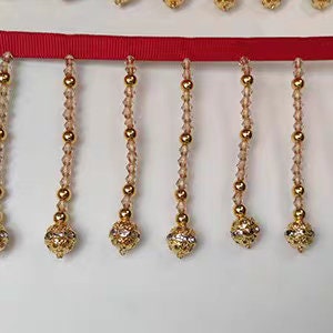 Handgemaakte franje van strass-steentjes en kristallen kralen, 90 cm lang en 8 cm breed, geschikt als lampenkapfranje, franje voor jurken, gordijnen of andere doe-het-zelfprojecten.
