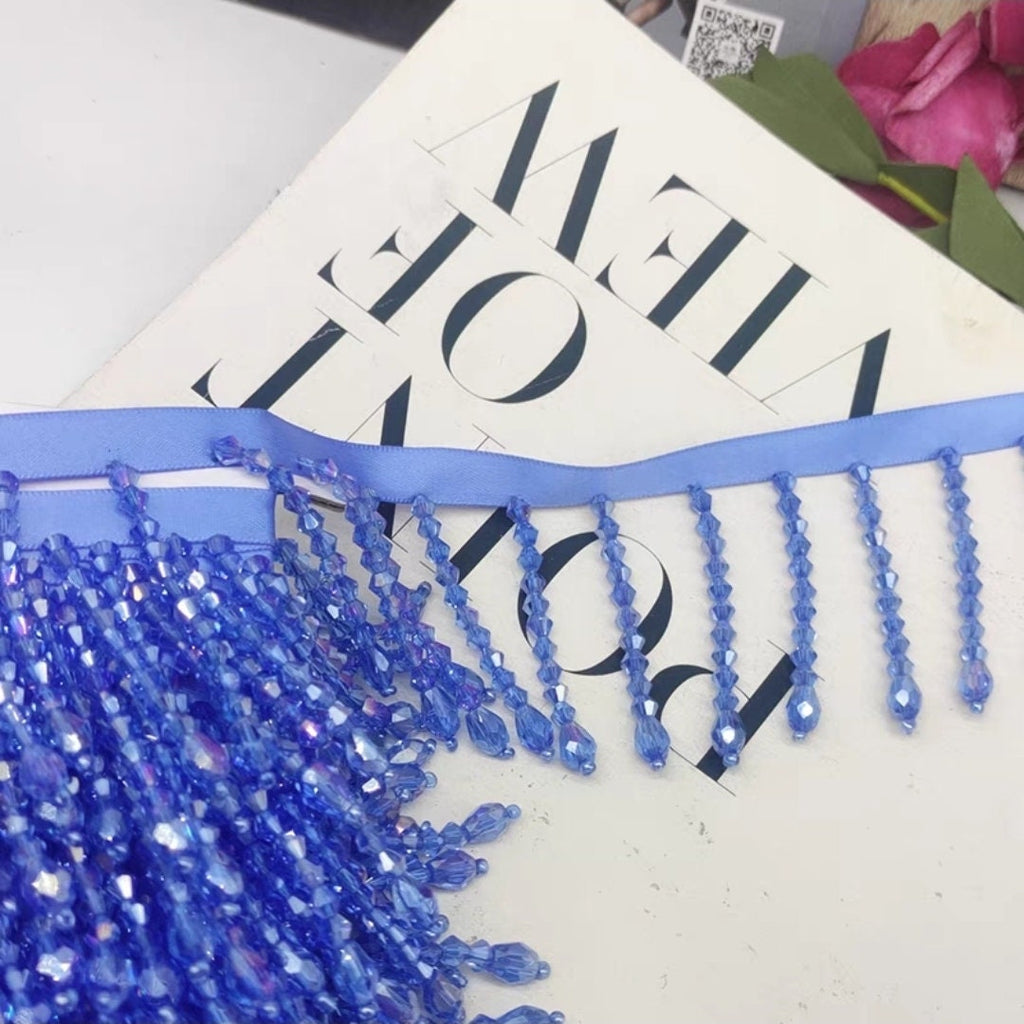 Kristallen kralen franje voor lampenkap: handgemaakte koningsblauwe afwerking