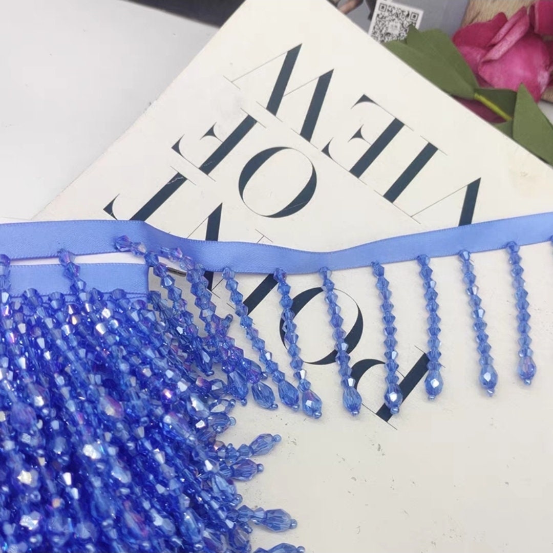 Kristallen kralen franje voor lampenkap: handgemaakte koningsblauwe afwerking