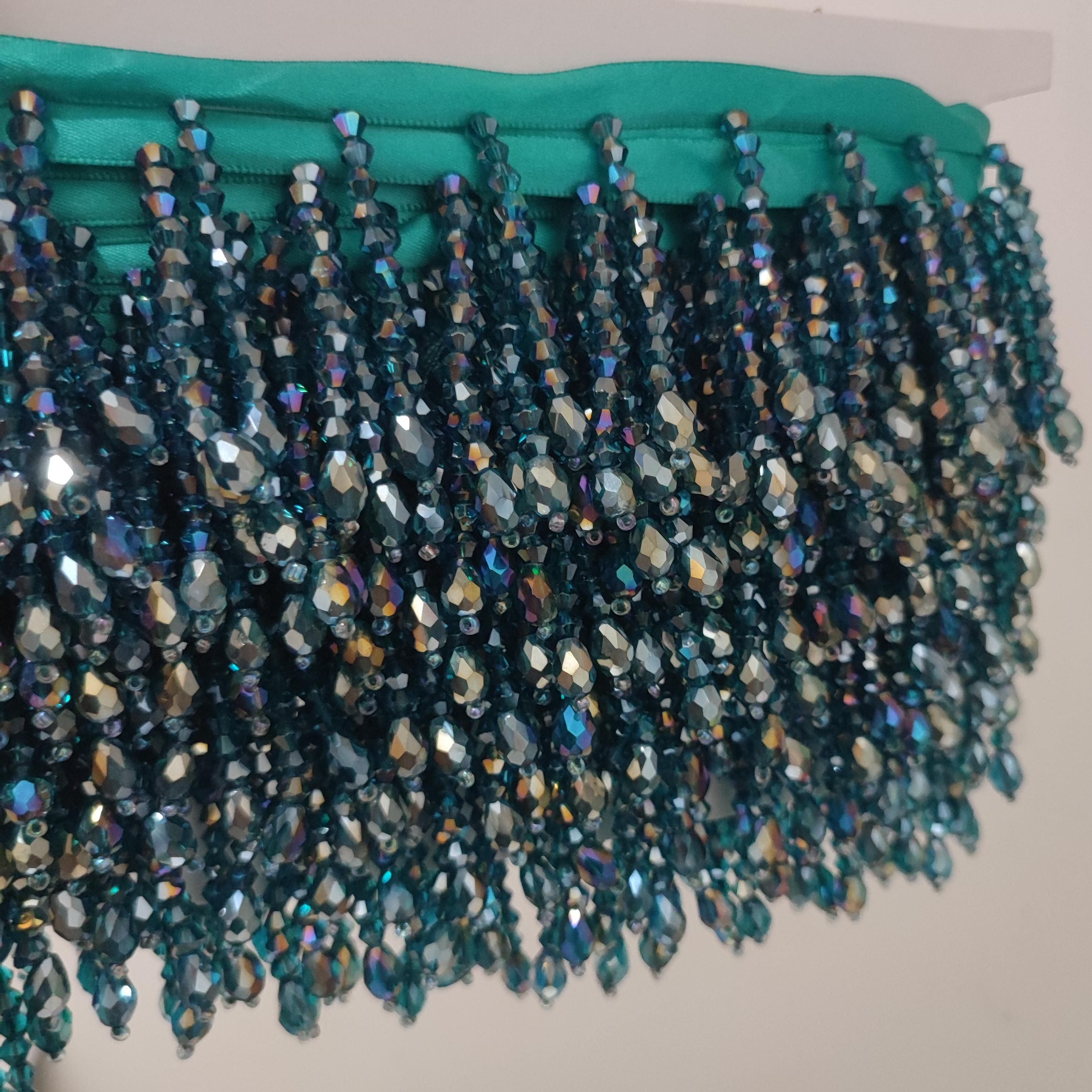 Kristallen kralen franje voor lampenkap: handgemaakte koningsblauwe afwerking
