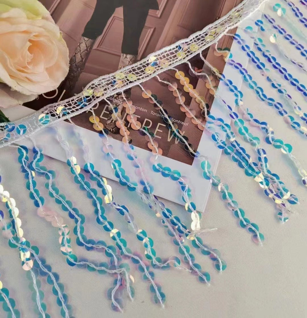 Frange à paillettes : 15 cm de large, 13,7 m