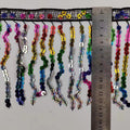 10 meter lange, 15 cm brede regenboogkleurige paillettenfranje, in 10 verschillende kleuren.