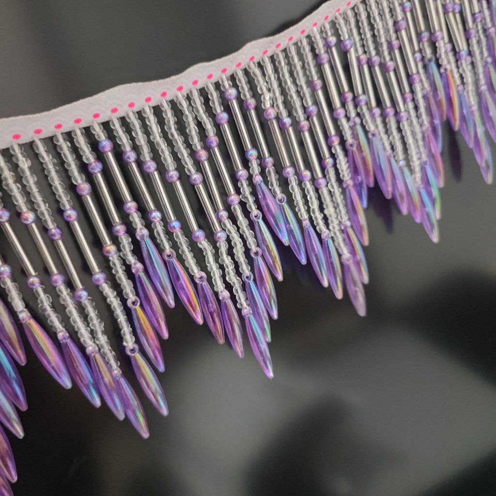 1 meter Long 4-inch Wide Handmade Purple Beaded Chevron Fringe, Lampshade Trim, DIY Decorative Ornaments