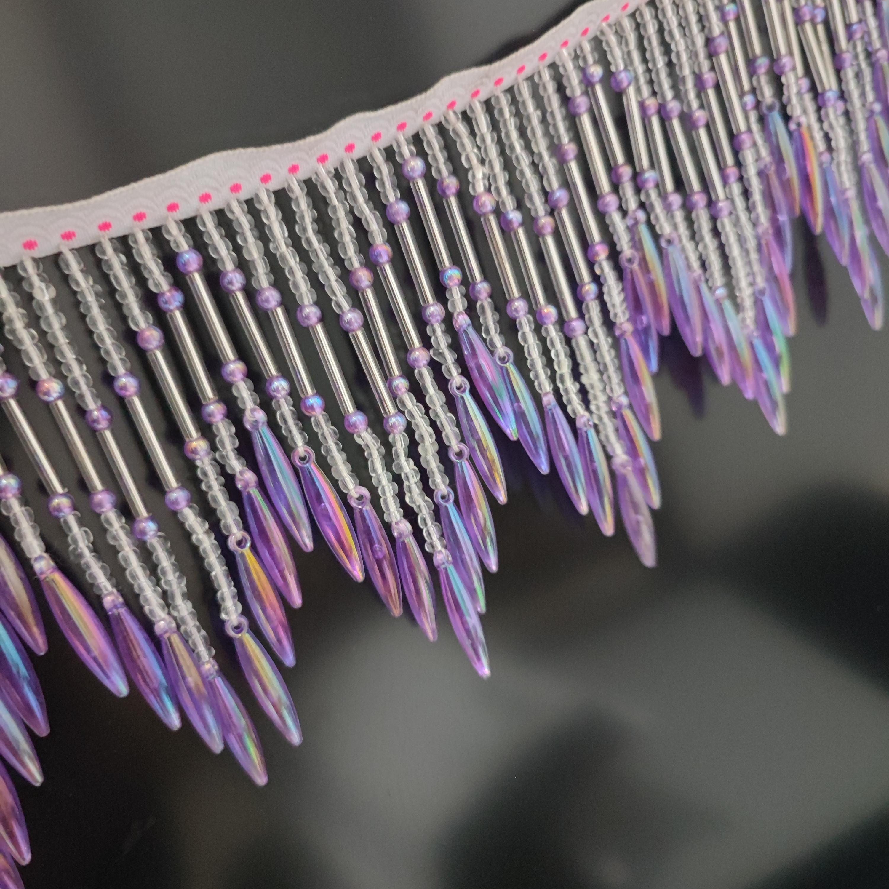 1 meter Long 4-inch Wide Handmade Purple Beaded Chevron Fringe, Lampshade Trim, DIY Decorative Ornaments