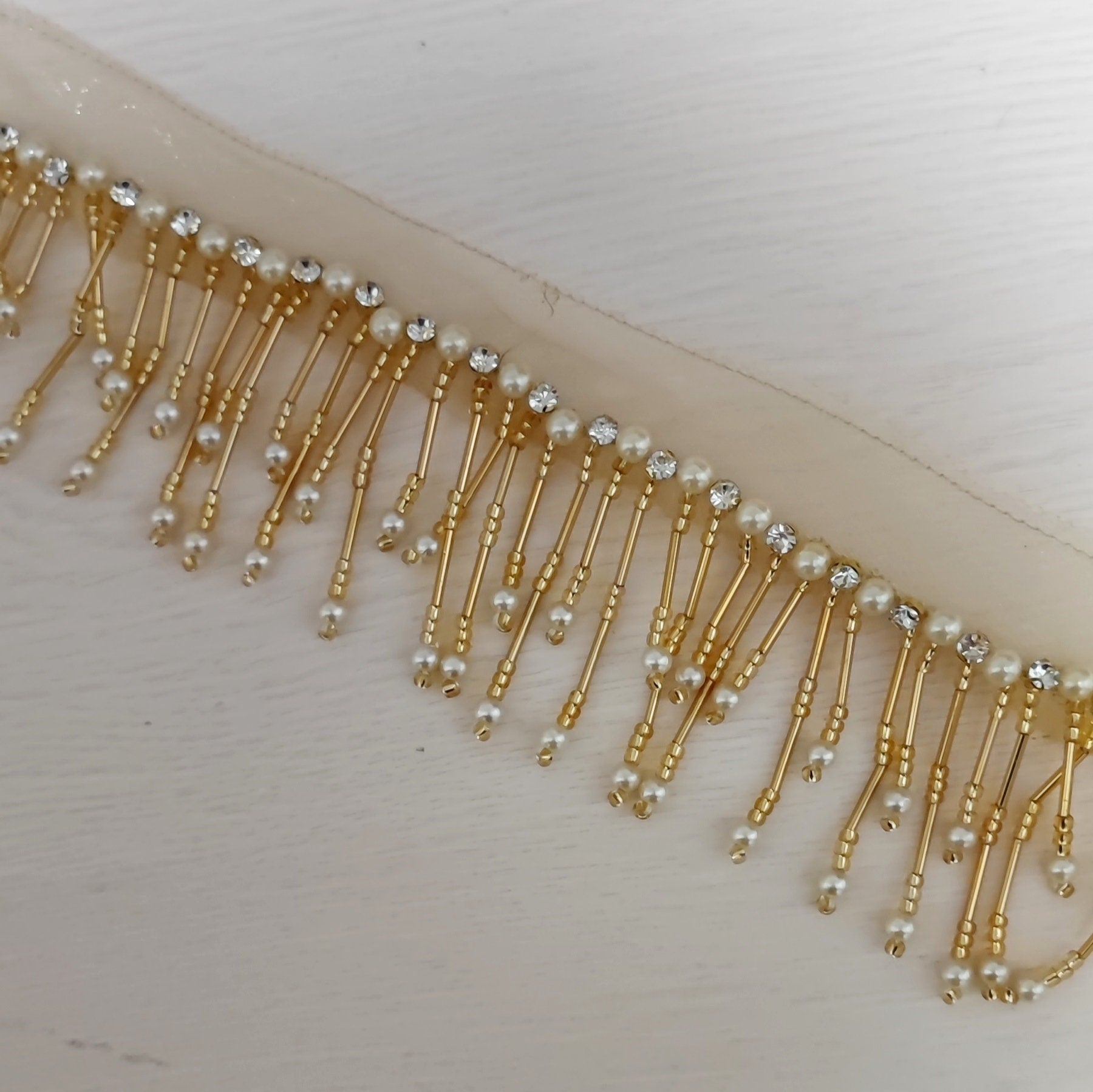 Frange perlée en strass : or, rose, blanc et plus encore (90 cm de long)