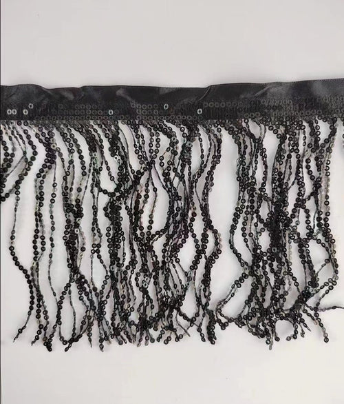 Ruban de satin à franges de sequins, 9 mètres de large (15 cm), idéal pour robes, costumes, abat-jour, rideaux, sacs à main et autres accessoires de mode. Disponible en 36 couleurs différentes.