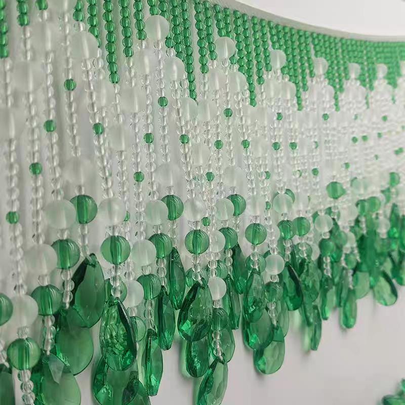 Handgemaakte franje van smaragdgroene kristallen kralen: decoratie voor lampenkap of jurk, 18 cm breed