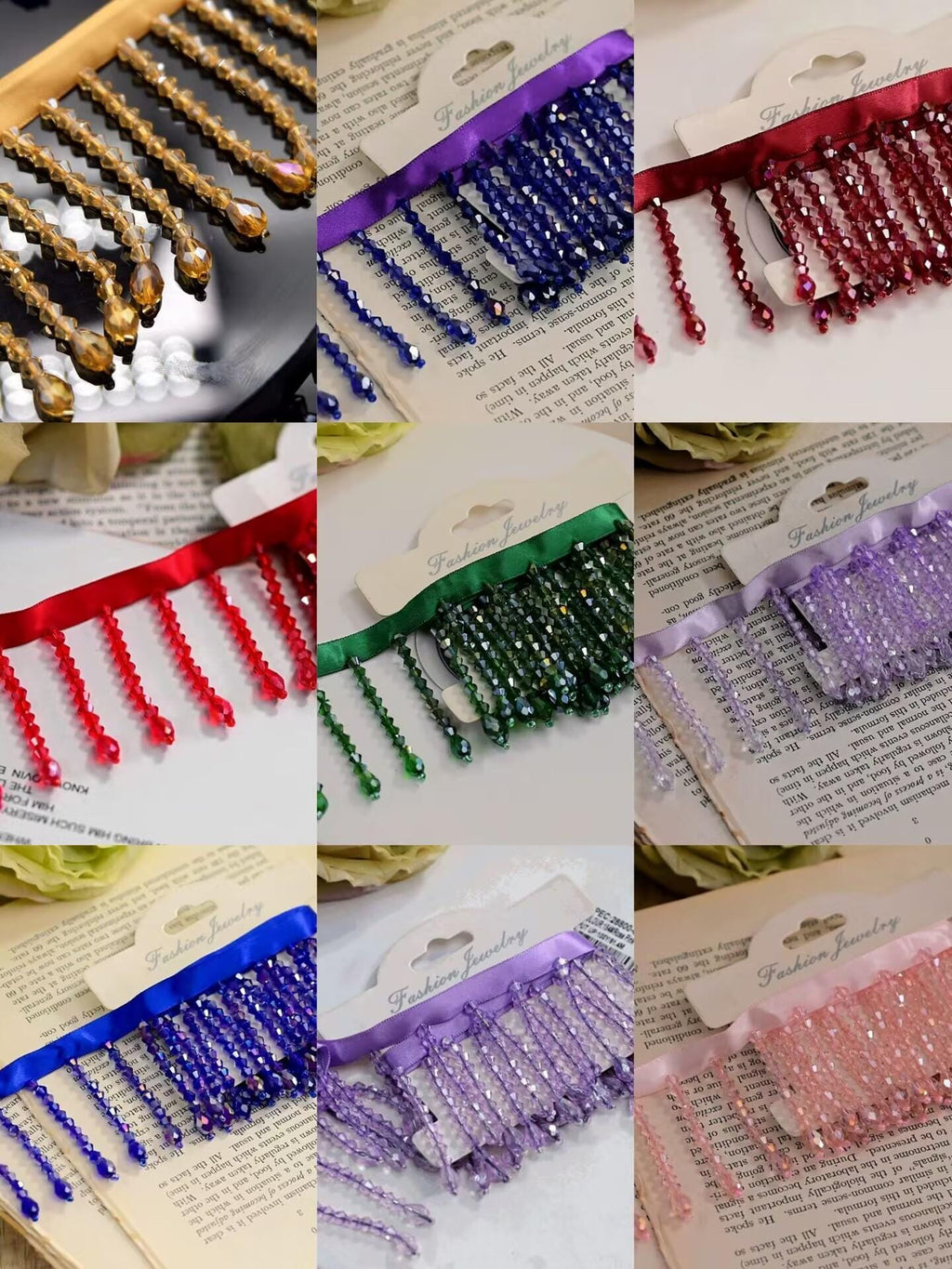 Frange de perles de cristal personnalisée : garniture faite à la main, 10 yards